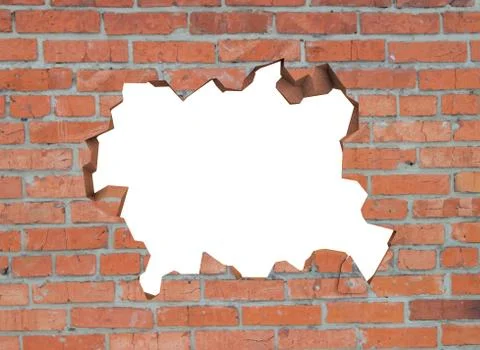 Destroyed brick wall. There is an isolated space for your photo or text Stock Illustration