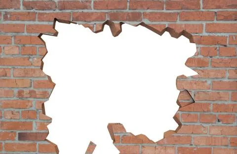 Destroyed brick wall. There is an isolated space for your photo or text Stock Illustration