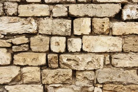 Destroyed bricks. Laying of old destroyed bricks. Vintage background Photos
