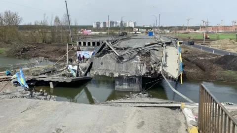 Destroyed bridge in Irpin Video stock 192053903