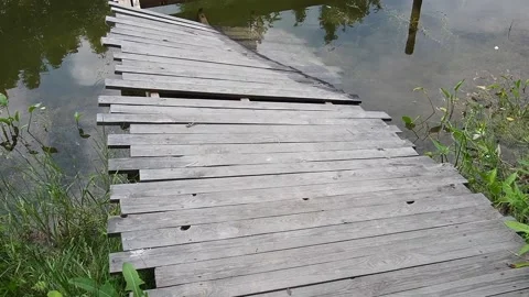 Destroyed Bridge On The Pond Video stock 156812047