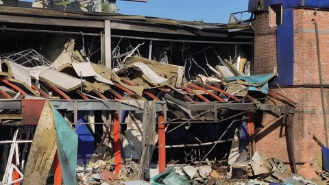 Destroyed Building After a Missile Attack in Ukraine Stock Footage 315227597