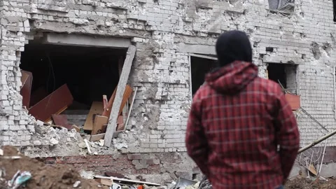 A destroyed building after a rocket attack in city Chernihiv. Stock Footage 186153839