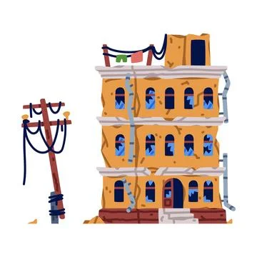 Destroyed Building after War or Earthquake Vector Illustration Ilustración de archivo