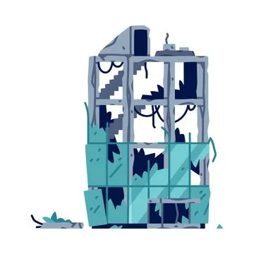 Destroyed Building after War or Earthquake Vector Illustration Ilustración de archivo