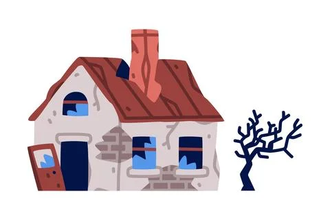 Destroyed Building after War or Earthquake Vector Illustration Ilustración de archivo