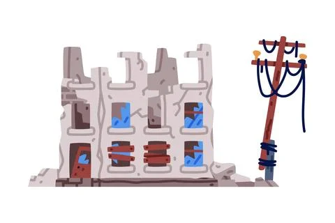 Destroyed Building after War or Earthquake Vector Illustration Ilustración de archivo
