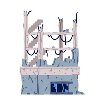 Destroyed Building after War or Earthquake Vector Illustration Ilustración de archivo