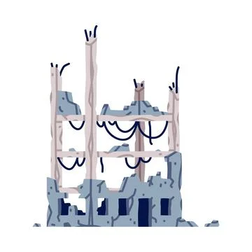 Destroyed Building after War or Earthquake Vector Illustration Ilustración de archivo