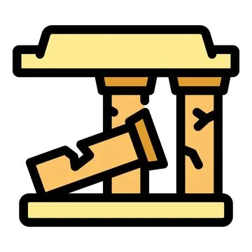 Destroyed building with broken pillar and fallen column illustrating war de.. Ilustración de archivo