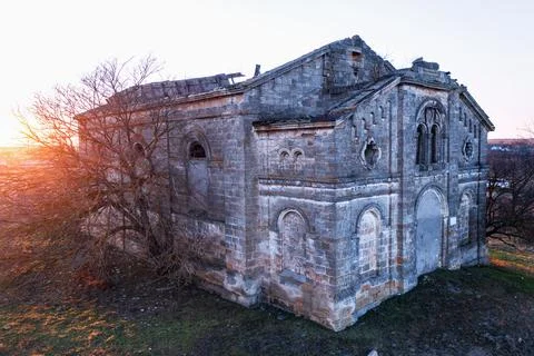 Destroyed building of the Catholic Cathedral Stock Photos