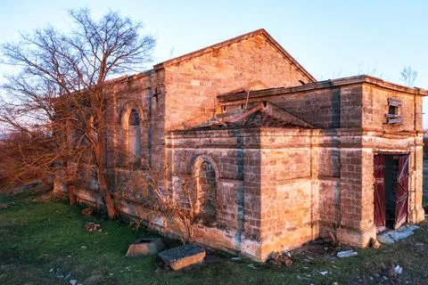 Destroyed building of the Catholic Cathedral Stock Photos