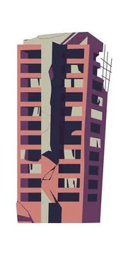 Destroyed building, damaged structure cartoon Ilustración de archivo