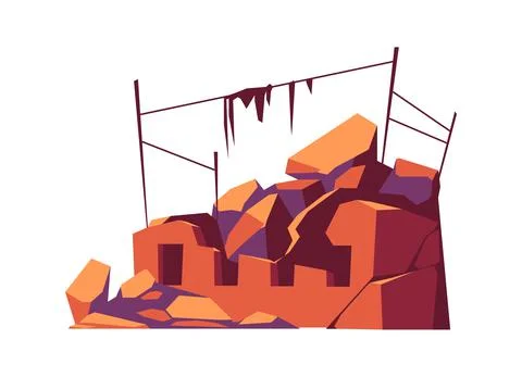 Destroyed building, damaged structure cartoon Ilustración de archivo