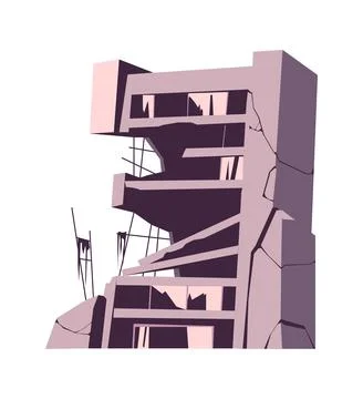 Destroyed building, damaged structure cartoon Ilustración de archivo