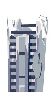 Destroyed building, damaged structure cartoon Ilustración de archivo