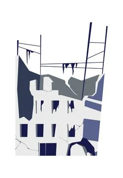 Destroyed building, damaged structure cartoon Ilustración de archivo