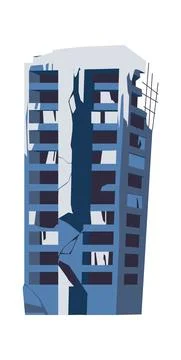 Destroyed building, damaged structure cartoon Ilustración de archivo