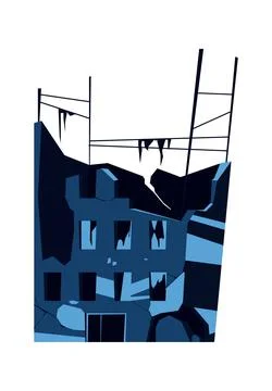 Destroyed building, damaged structure cartoon Ilustración de archivo