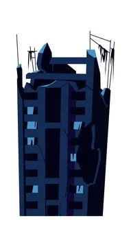 Destroyed building, damaged structure cartoon Ilustración de archivo