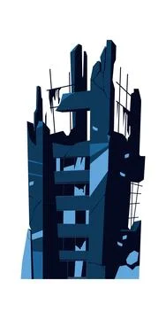 Destroyed building, damaged structure cartoon Ilustración de archivo
