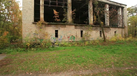 The destroyed building with drawings . Stabilized  clip Stock-Footage 31823227