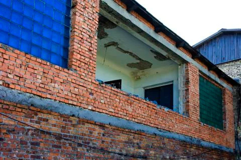 The destroyed building of the factory workshop, which worked for the defense Stock Photos