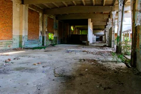 The destroyed building of the factory workshop, which worked for the defense Stock Photos
