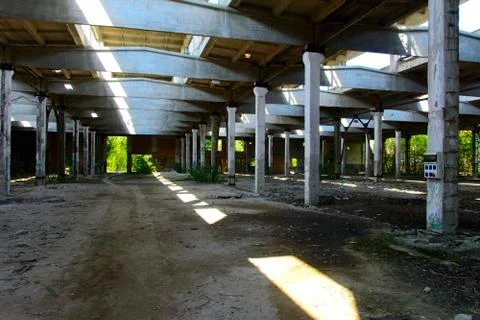 The destroyed building of the factory workshop, which worked for the defense Stock Photos