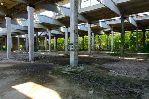 The destroyed building of the factory workshop, which worked for the defense Stock Photos
