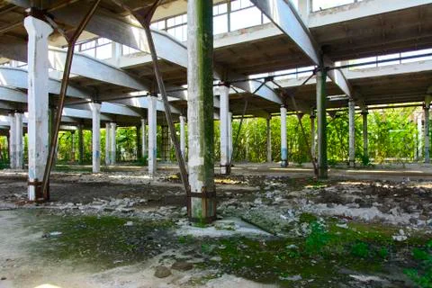 The destroyed building of the factory workshop, which worked for the defense Stock Photos