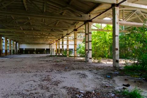 The destroyed building of the factory workshop, which worked for the defense Stock Photos