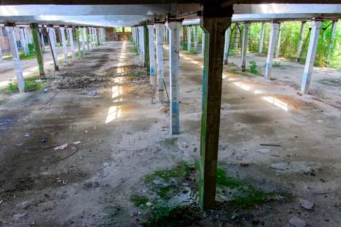 The destroyed building of the factory workshop, which worked for the defense Stock Photos