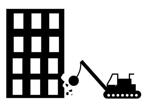 Destroyed building icon. Demolition Worker Demolish Building sign. Illustrazione stock