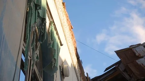 Destroyed building, old school Stock Footage 77526077