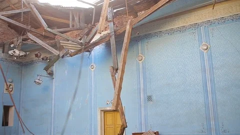 Destroyed building, old school Stock Footage 77526464