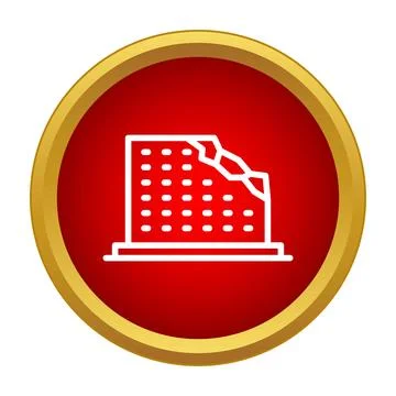 Destroyed building outline on red circular button Illustrazione stock