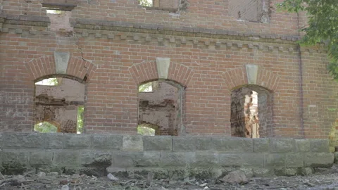 Destroyed building of red brick after the war. Stock Footage 97414023