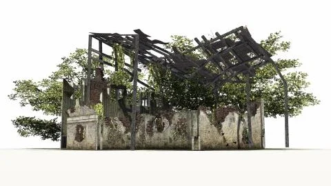 Destroyed building - ruin - on white background Ilustración de archivo
