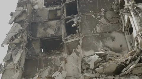 Destroyed building by russian air bombs in Borodianka Stock Footage 201293385