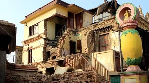 Destroyed building on the Swayambhunath stupa (Monkey Temple) Stock Footage 59139495