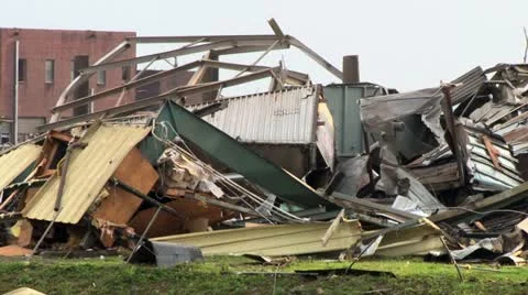 Destroyed building from a violent tornado 库存影片 12577047