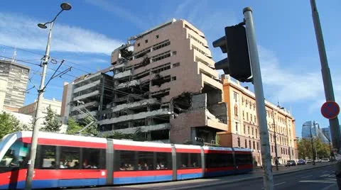 Destroyed buildings in Belgrade, Serbia Stock Footage