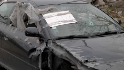 Destroyed car by Russian troops Vidéo 200127550