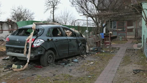 Destroyed car by Russian troops Видео 200786011
