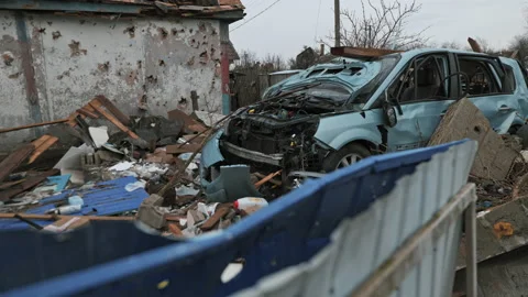 Destroyed car by Russian troops 動画素材 200914373