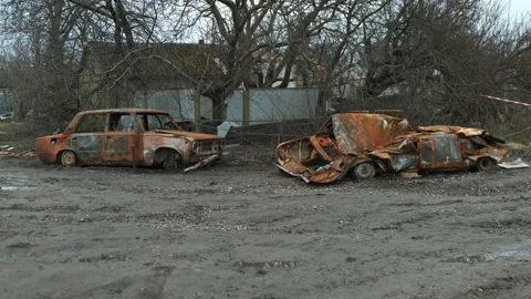 Destroyed car by Russian troops 動画素材 200916166