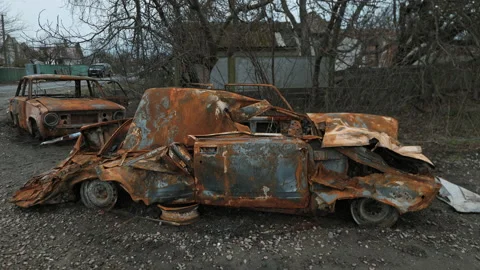 Destroyed car by Russian troops 動画素材 200916224