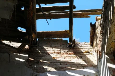 Destroyed ceiling in castle Stock Photos