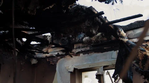 Destroyed ceiling by explosion and fire Stock-Footage 199681379